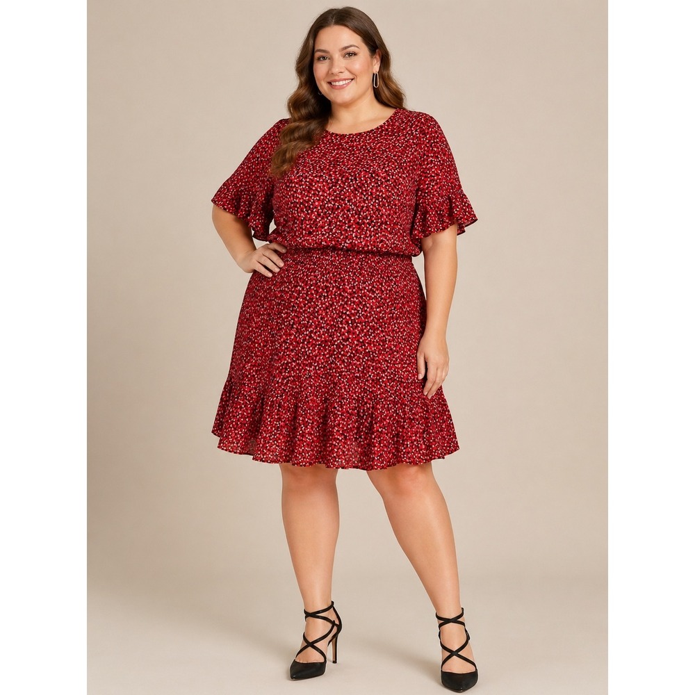 Michael Kors Printed Ruffle-Trim Jersey Dress Size 3X Feminine Romantic Chic